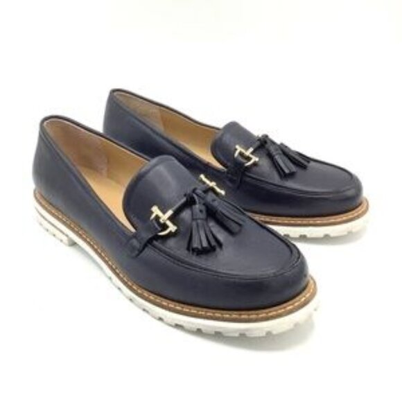 Talbots Laura Tassel Soft Nappa Loafers in Navy Blue & White - Picture 13 of 16
